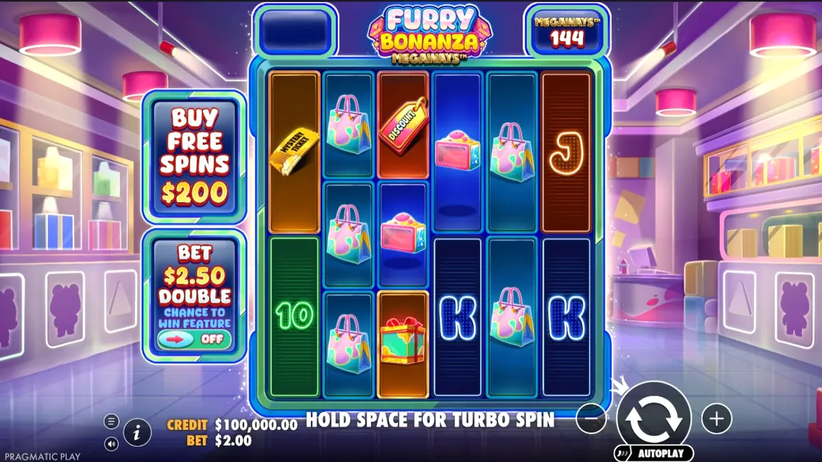 Interface colorida e vibrante do slot Furry Bonanza Megaways com personagens ursinhos